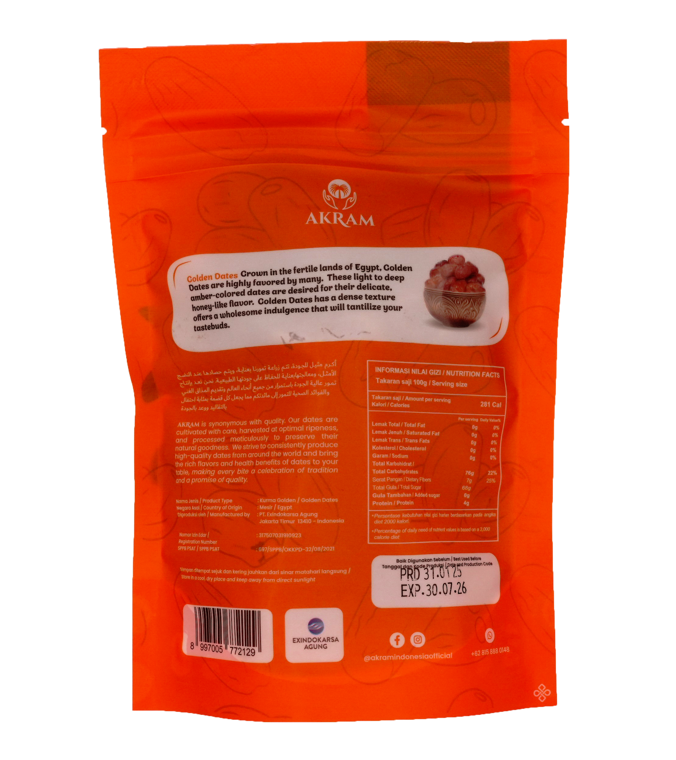 Akram Golden Dates 200g | Egyptian Premium Dates Singapore