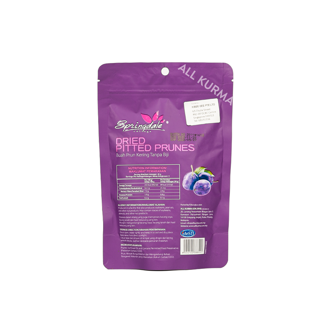 Springdale Cottage Pitted Prunes 200 Grams