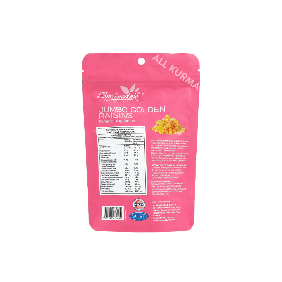 Springdale Cottage Jumbo Golden Raisins 170 Grams